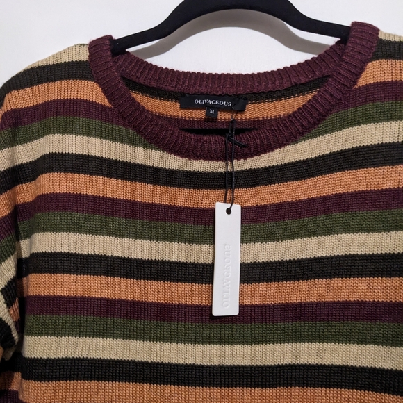 Olivaceous sweater women's medium long sleeve striped burgundy/olive nwt - Picture 5 of 16